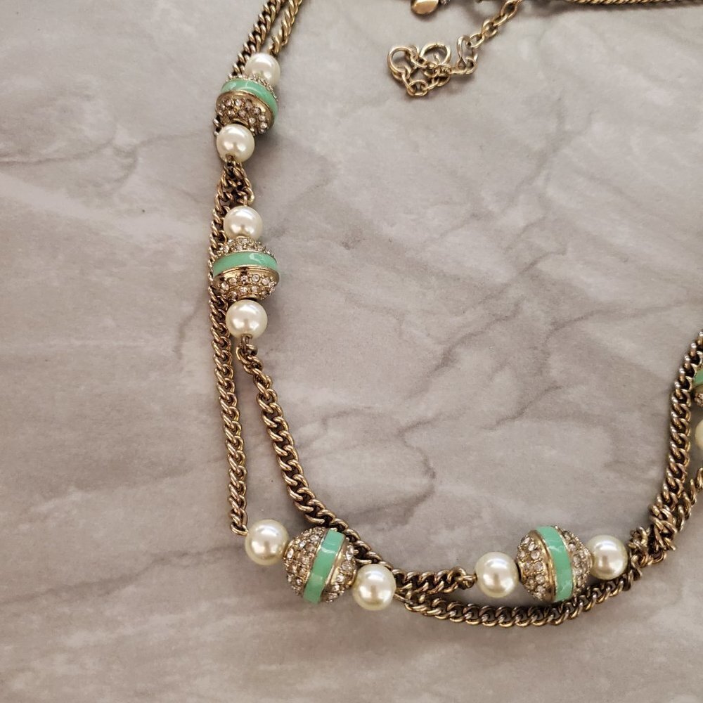 ✨ J.Crew Rhinestone Crystal Pave Ball Pearl Double Chain Necklace ✨ - Picture 11 of 12